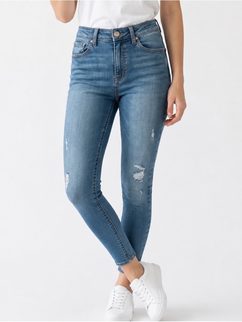 Seven7 Women's tummyless Size 12 High Rise ankle Skinny Jeans Blue‎ Distressed